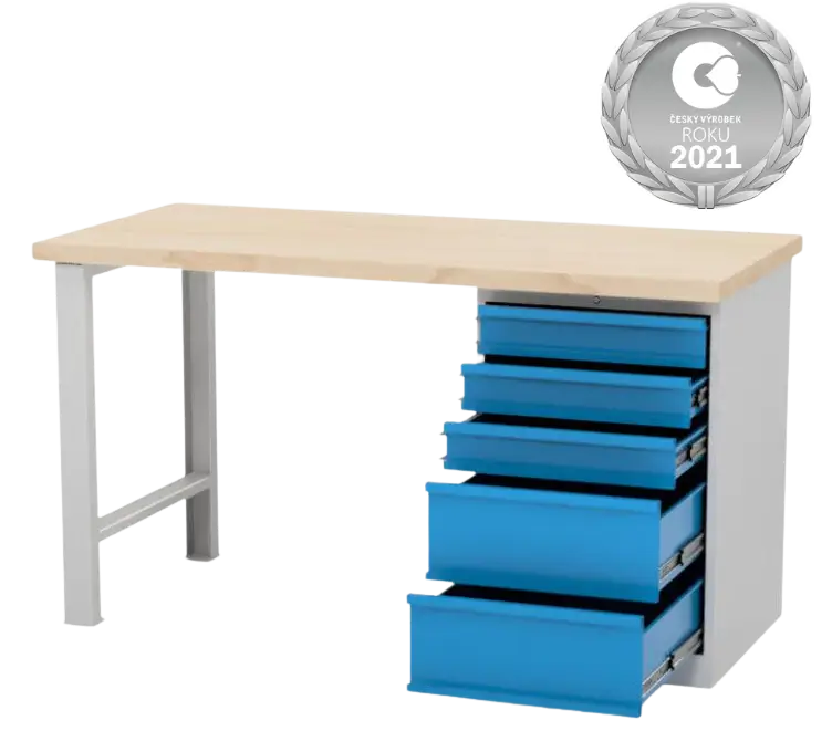 Dílenský pracovní stůl, ponk do dílny AXTOR E105. Ponk do dílny s 5 šuplíky.